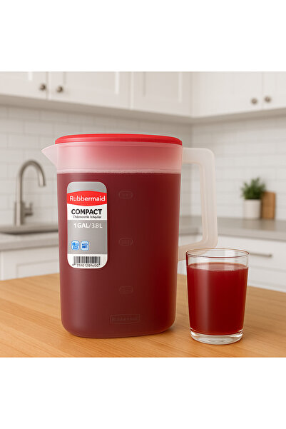 RUBBERMAID Compact 3.8 L Sürahi – Kırmızı Kapaklı, BPA’sız Plastik, Bulaşık Makinesi Uyumlu