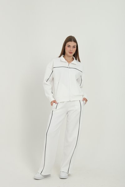 MİHRİZAR Women's Wide Leg Ribbed Scuba Oversize Tracksuit Set