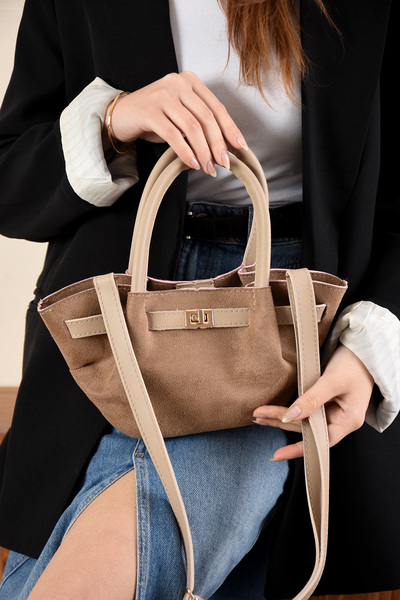 H&D COLLECTİON New Season Lock Detailed Suede-Nubuck Mini Bag