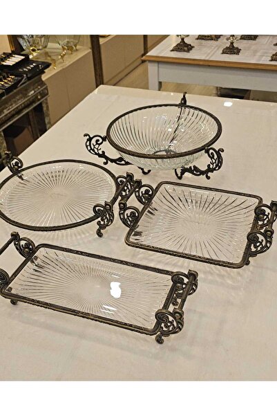 MaviDamla Cast Metal Frame Glass Presentation Set 4 Pieces Antique