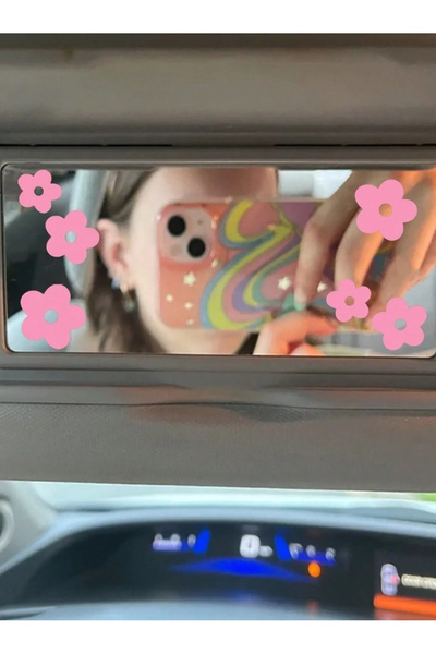 Zenan Design Pembe Çiçek Sticker Ayna Yazısı Araba-Motosiklet Cam Etiket Stic...
