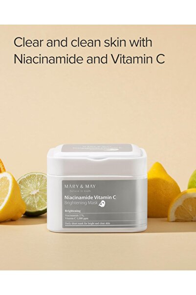 Mary & May Masca servetel Niacinamide Vitamin C Brightening 30 buc, 400 ml – Iluminatoare & Antioxidanta