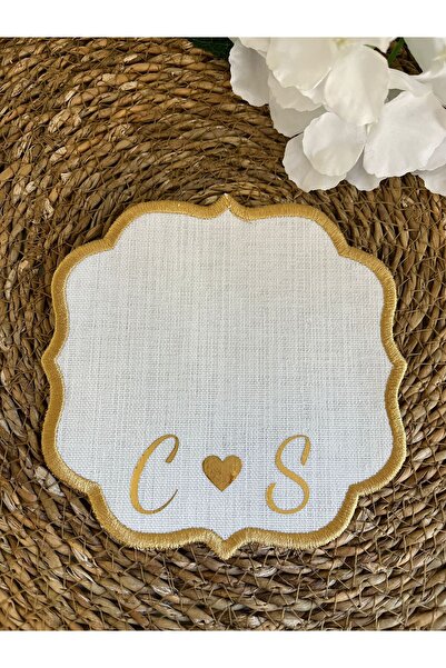 imzatasarım Kişiye İsme Özel Gold / Gümüş Baskılı Söz Ve Nişan İçin Kumaş Damat Kahve Peçetesi Mendili