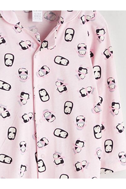 LC Waikiki Lcw Eco Shirt Collar Long Sleeve Printed Baby Girl Romper