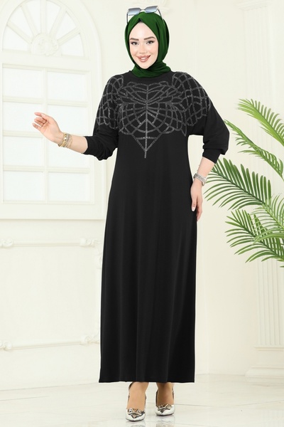 ModaMerve Stone Detail Sandy Dress 3402Uz662-Ms Black