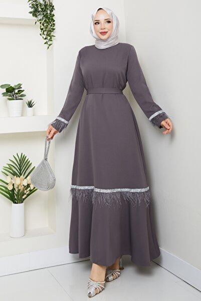 ModaMerve Taş Şerit Detaylı Abiye 1353MP806-MS Antrasit
