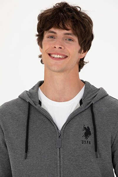 U.S. Polo Assn. Ανδρικό φούτερ με φερμουάρ σε γκρι ανθρακί