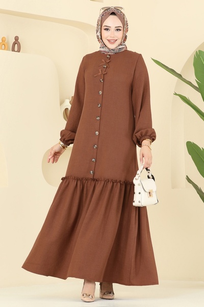 ModaMerve Ribbon Detailed Sofia Dress 4115Pm271-Ms Brown