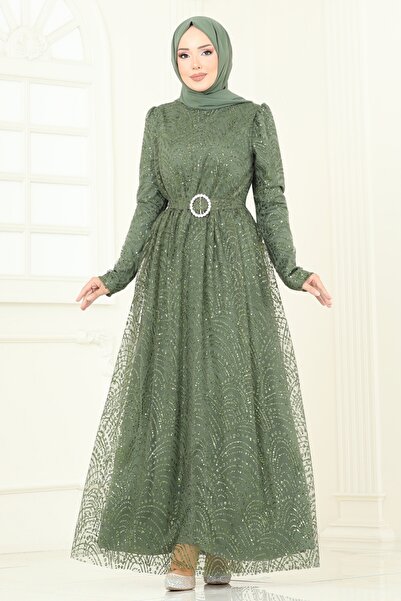 ModaMerve Kemeri Tokalı Simli Abiye 5699EDF311-MS Haki