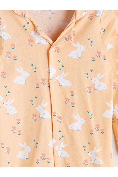 LC Waikiki Lcw Eco Shirt Collar Long Sleeve Printed Baby Girl Romper