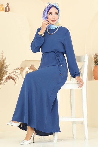 ModaMerve Beli Lace-Up Aerobin Dress 5004Mda386-Ms Indigo