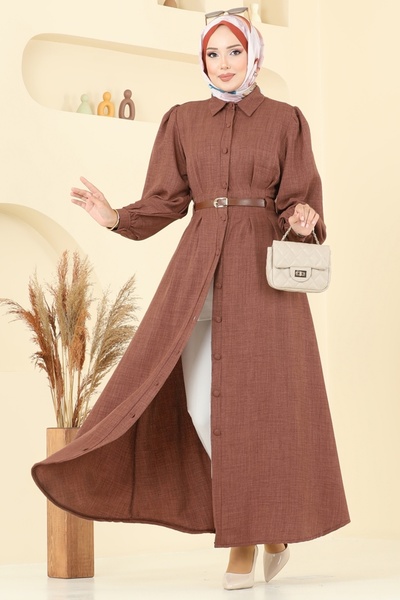 ModaMerve Beli Belt Detailed Sofia Dress 3159Hbs856-Ms Brown
