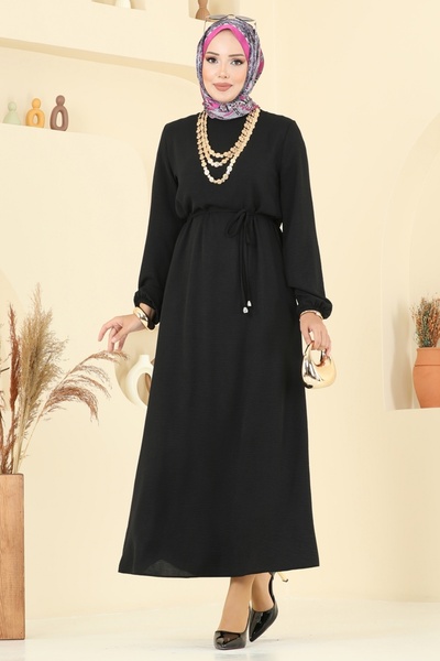 ModaMerve Beli Lace-Up Aerobin Dress 5004Mda386-Ms Black