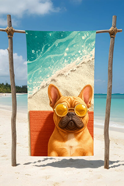 BETHA منشفة شاطئ قطنية بنقشة كلب – تصميم منقوش – 75x150 سم