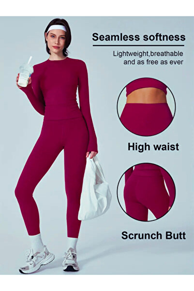 RUTBİL SPORTS 2'Lİ SPOR TAKIM KADIN UZUN KOL SPOR BODY & TAYT PLATES GYM YOGA...