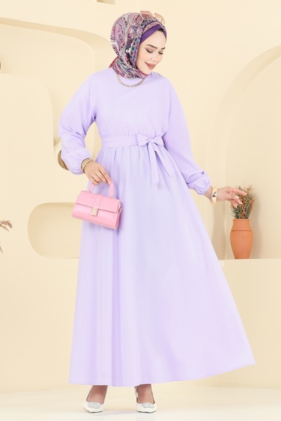ModaMerve Beli Lace-Up Terikoton Dress 4116Pm271-Ms Lilac