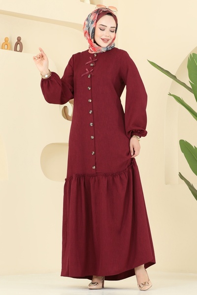 ModaMerve Ribbon Detailed Sofia Dress 4115Pm271-Ms Burgundy