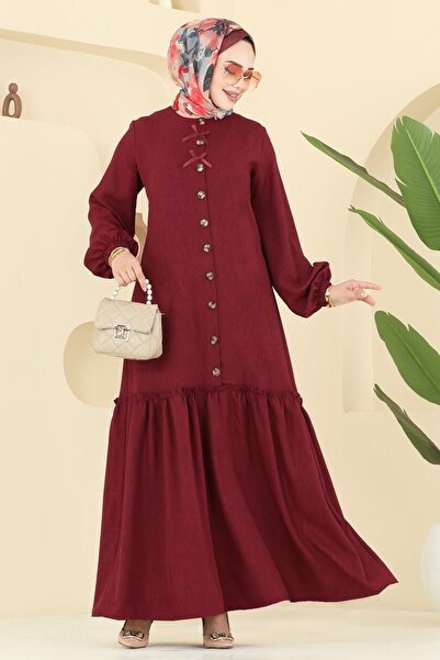 ModaMerve Ribbon Detailed Sofia Dress 4115Pm271-Ms Burgundy