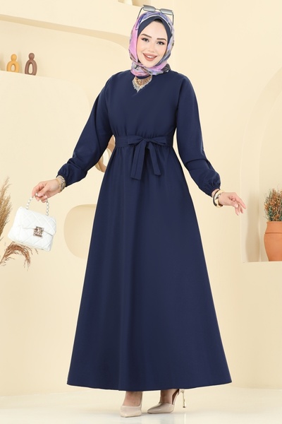 ModaMerve Beli Lace-Up Terikoton Dress 4116Pm271-Ms Navy