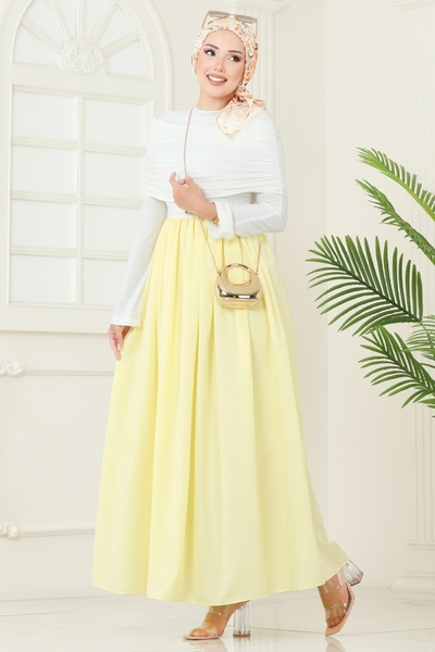 ModaMerve Drapeli Sandy Elbise 2421ANT466-MS Sarı