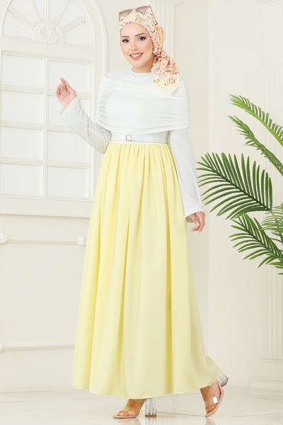ModaMerve Drapeli Sandy Elbise 2421ANT466-MS Sarı