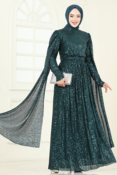 ModaMerve Pul Payet Detaylı Abiye 5698EDF311-MS Zümrüt