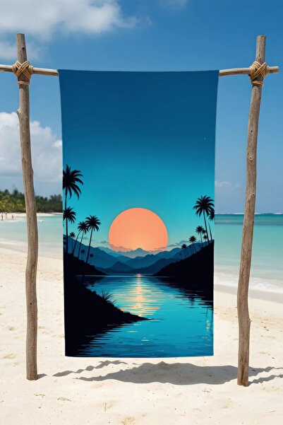 BETHA منشفة شاطئ قطنية بنقشة شمسية – تصميم منقوش – 75×150 سم