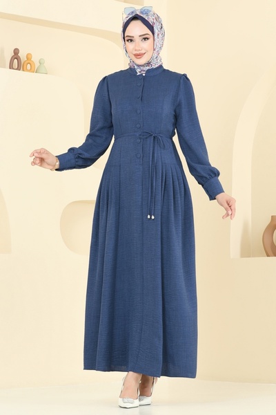 ModaMerve Half Button Sofia Dress 2705Sl432-Ms Laci