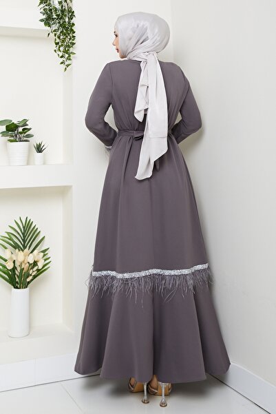 ModaMerve Taş Şerit Detaylı Abiye 1353MP806-MS Antrasit