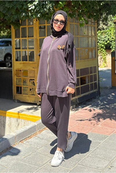 Moda Rosa 26K2241 - FÜME - CEKETİ ÇİÇEKLİ MODAL İKİLİ TAKIM