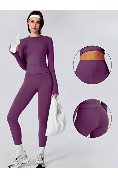 RUTBİL SPORTS 2'Lİ SPOR TAKIM KADIN UZUN KOL SPOR BODY & TAYT PLATES GYM YOGA KOŞU FİTNESS ALT ÜST 2'Lİ TAKIM