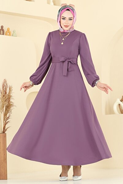 ModaMerve Beli Belted Dress 25029Ukb139-Ms Dark Lilac