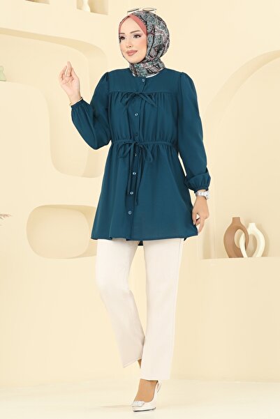 ModaMerve Lace Detailed Poplin Tunic 287Asn888-Ms Petrol