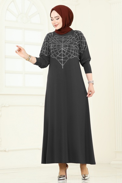 ModaMerve Stone Detail Sandy Dress 3402Uz662-Ms Anthracite