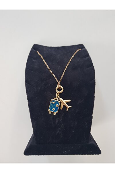 morjivert VALİZ VE UÇAK FİGÜRLÜ ÇELİK KOLYE