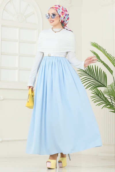 ModaMerve Drapeli Sandy Dress 2421Ant466-Ms Baby Blue