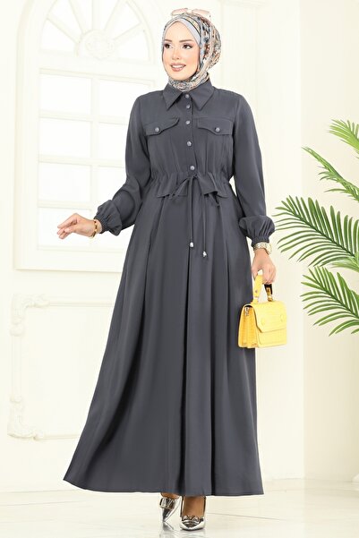 ModaMerve Modal Dress with Accessory Pocket 2713Sl432-Ms Anthracite