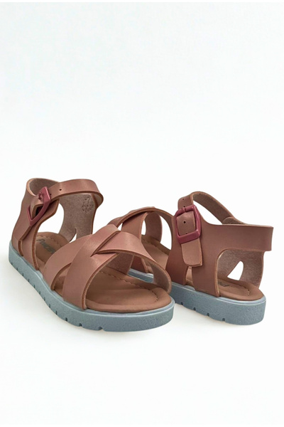 Moda Lime Kız Çocuk Bebek Rahat Taban Önü Açık Dolgu Topuklu Tokalı Esnek Kolay Giyim Sandalet Terlik