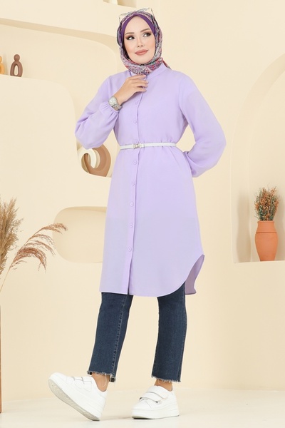 ModaMerve Hakim Yaka Terikoton Tunic 4517Pm271-Ms Lilac