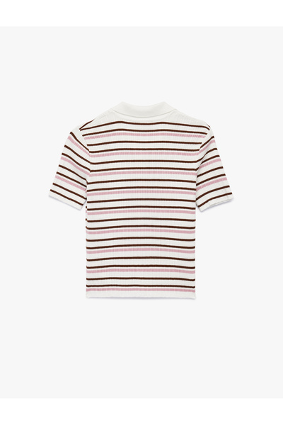 Koton Πλεκτή μπλούζα με κοντό μανίκι με ριγέ κουμπιά με λαιμόκοψη πόλο