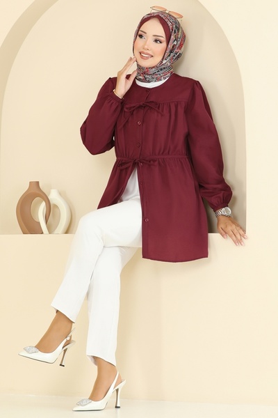 ModaMerve Lace Detailed Poplin Tunic 287Asn888-Ms Burgundy