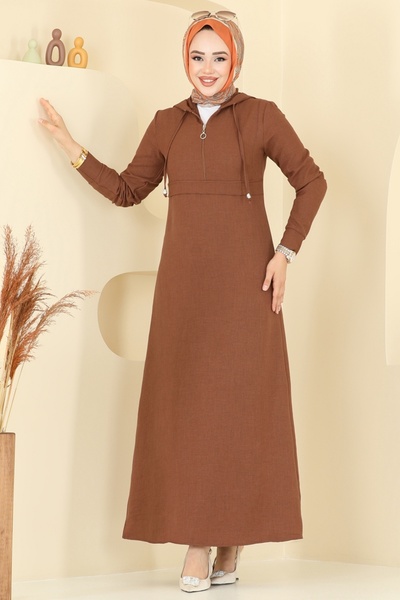 ModaMerve Hooded Hijab Dress 2679Sl432-Ms Tan