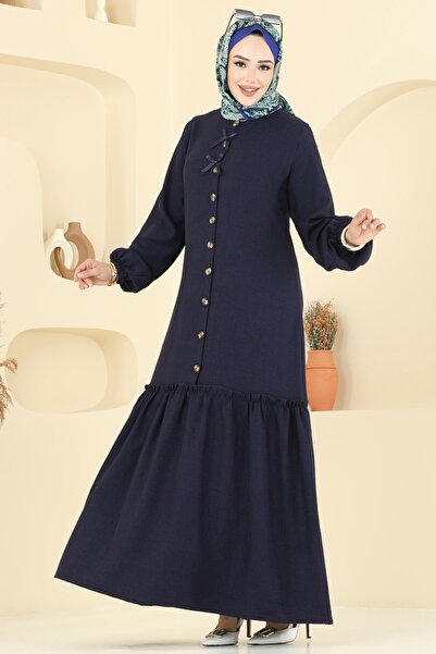 ModaMerve Ribbon Detailed Sofia Dress 4115Pm271-Ms Navy