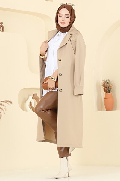 ModaMerve Kemer Detaylı Cepli Trençkot 2513MSA980-MS Bej