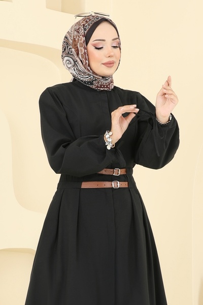 ModaMerve Çift Kemer Detaylı Elbise 3060KTR750-MS Siyah