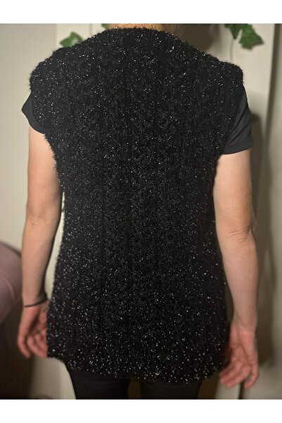 Mako Black Heart Braided Glitter V-Neck Lace-Up Women's Dowry Vest Regular Fit Dowry Vest