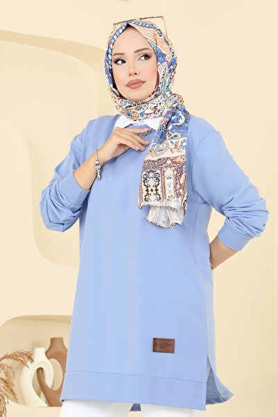 ModaMerve Arma Detaylı Tunik 101OZN1046-MS Mavi