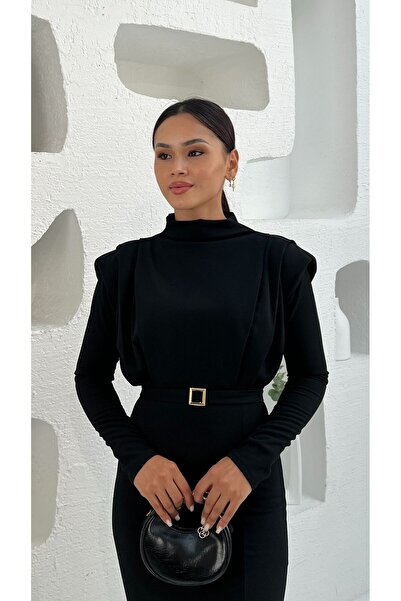 Nida Boutique Φόρεμα με μακρύ μανίκι άνοιγμα πλεκτό κρεπ