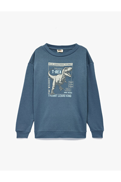 Koton Uzun Kollu Bisiklet Yaka Şardonlu Dinozor Baskılı Sweatshirt