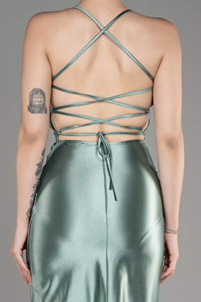 Abiyefon Firuze Sırt Dekolteli Saten Kısa Davet Elbisesi ABK2078